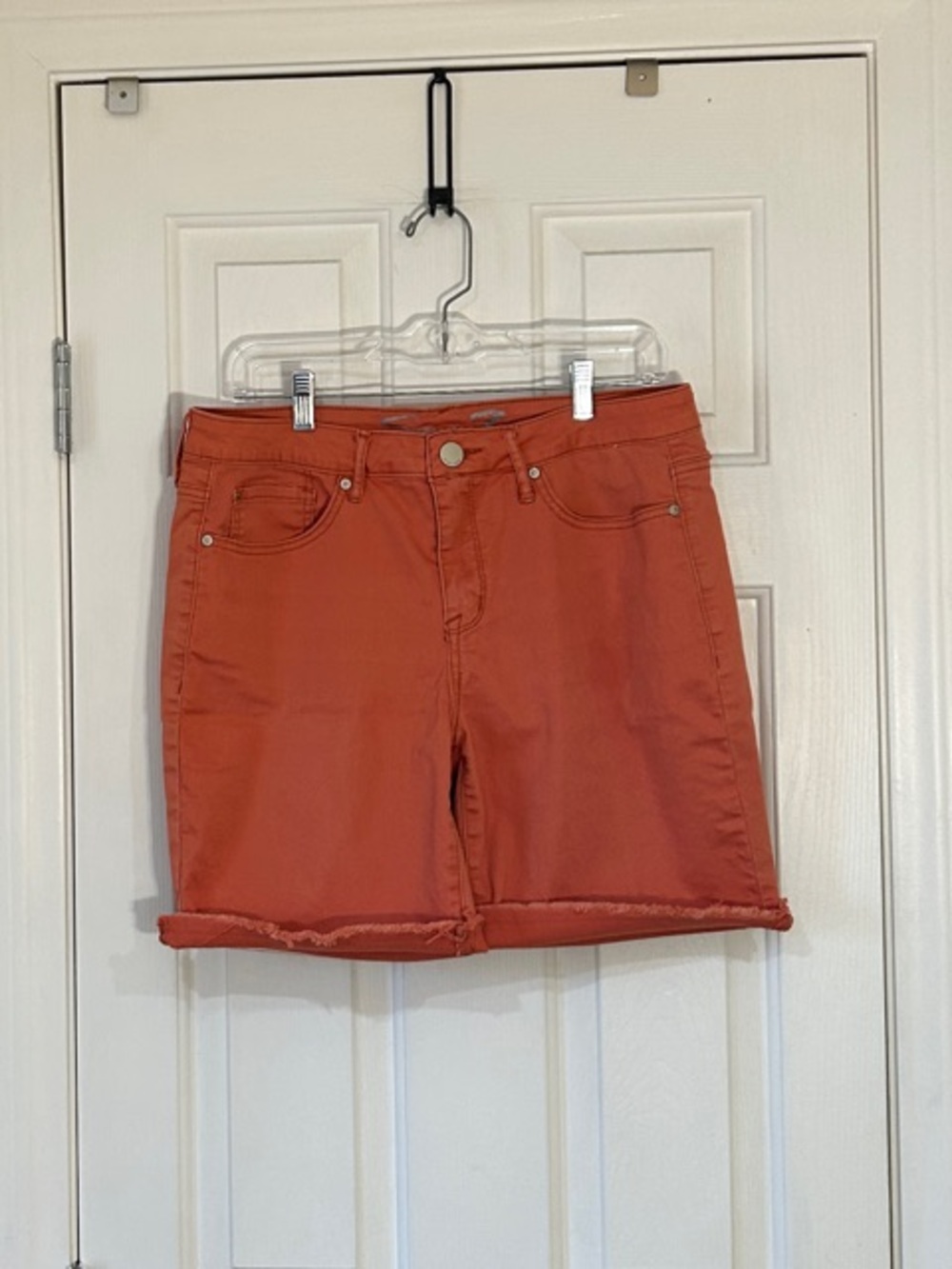 Seven7 Cotton Coral Rolled-Hem Bermuda Shorts 12
